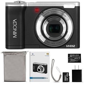 Amazon | Minolta 56MP デュアルレンズデジタルカメラ – 5倍光学
